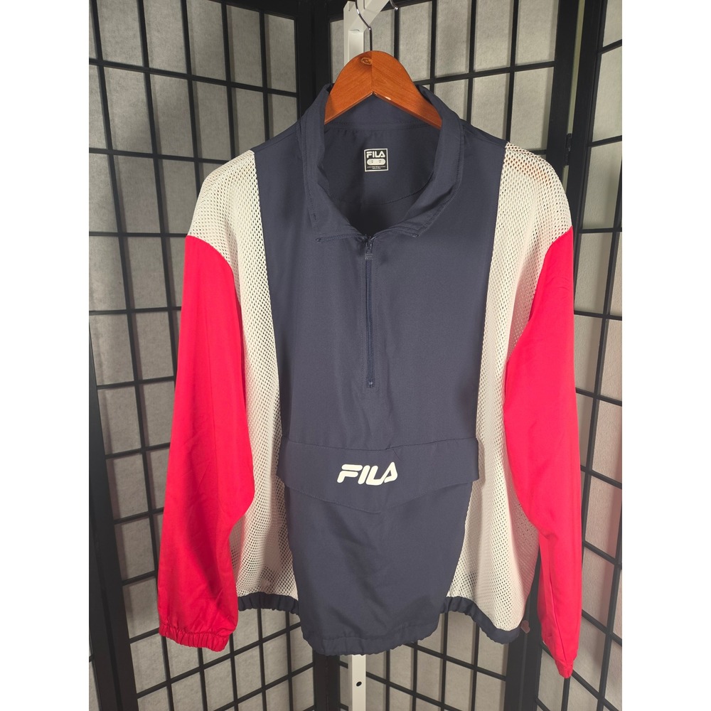 Fila Womens 2X 90s Retro Y2K Streetwear Windbreaker Mesh Quarter Zip Pullover